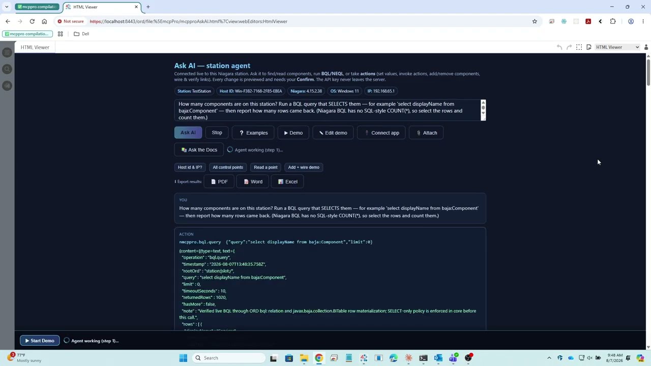 Niagara N4 AI bot: operating a building-automation station in plain English